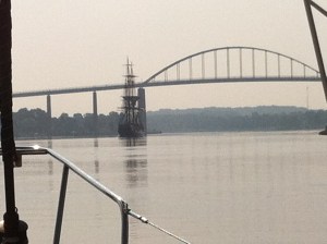 Bounty motors under one of several bridges that span the C&D Canal