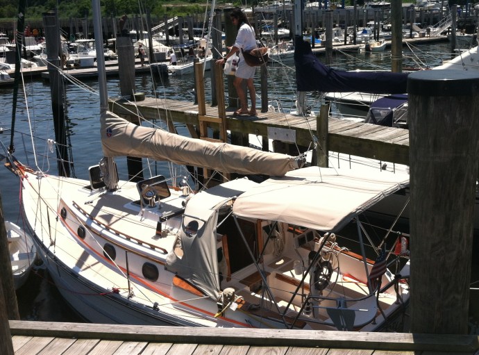 It's a long first step: the tidal swing at Atlantic Highlands, NJ, can make boarding a challenge.