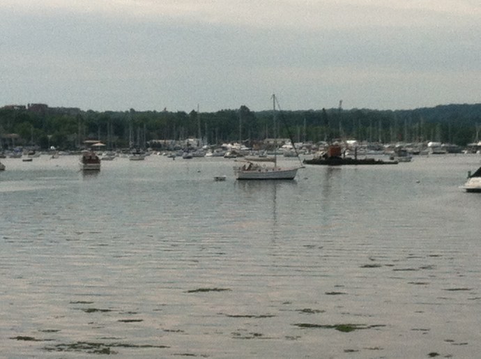 The mooring field off Huntington Yacht Club is a long row from the town dock, in turn a good stretch of the legs from the retail district.