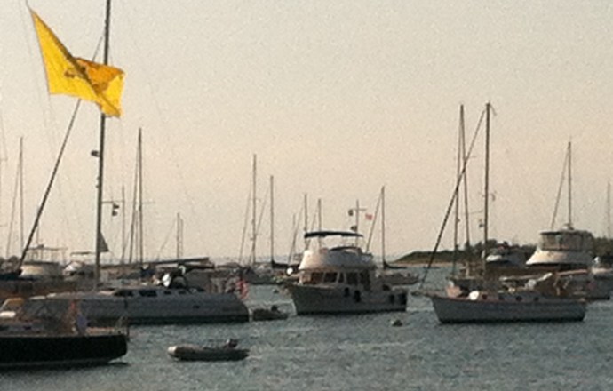 You get to know your neighbors in Great Salt Pond, with boats on all 400-or-so moorings and in the snug anchorage.