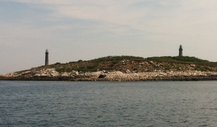 Identical twin lights leave no mistake that this is Thatcher Island.