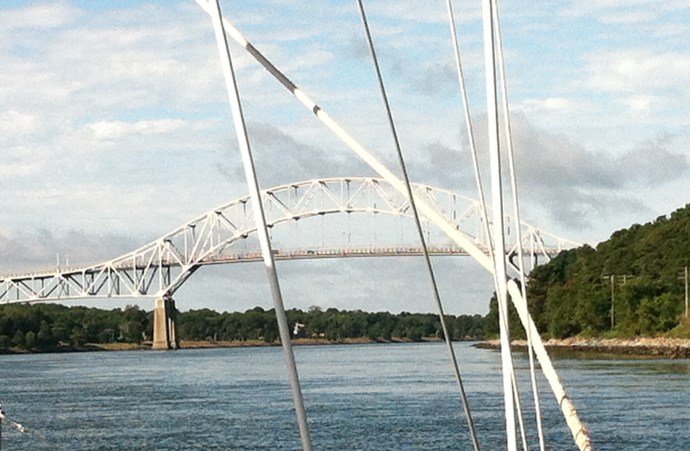 One of three bridges that pass quickly when the current's astern through the Cape Cod Canal.