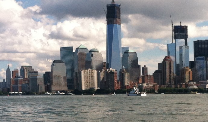 Still rising to its full 1,776 feet, the Super Tower at Ground Zero was easy to spot heading south from Jersey City.