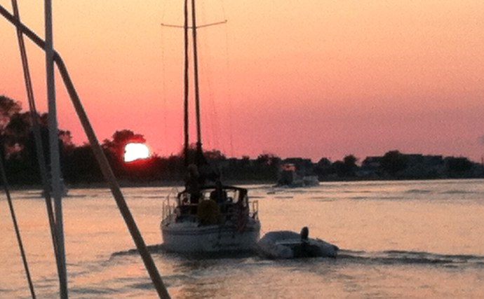 Patience leads the way under the Manasquan (NJ) bridge for an early start into the Atlantic.