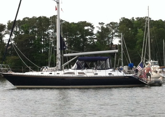 At anchor in Solomons, MD, the crew of Meander prepares to check the catch of the day.