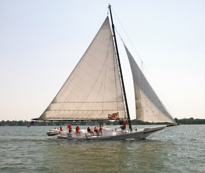 A skipjack heeled to the wind, under full sail, is a lovely sight, indeed!