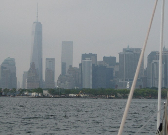 Lower Manhattan as seen from Buttermilk Channel approaching Governor's Island.