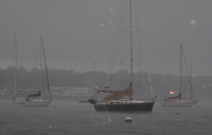 The drama of a passing thunderstorm is unmatched when viewed from the cockpit of a small boat.