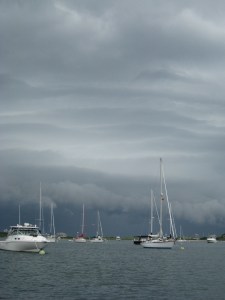 Sheets of gray late in the day layered over New Harbor.