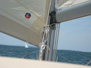 Sails full and pulling Steadfast up the West Passage.
