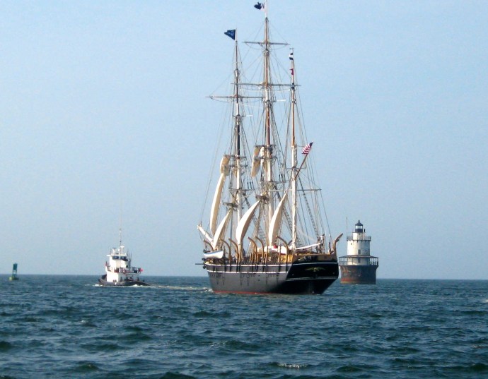 Her canvas began to pull her eastward as she passed New Bedford Light.