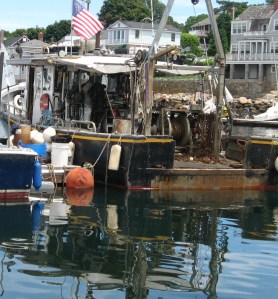 The 1630 Club meets most afternoons on aft deck of Bill Lee's workboat, Ocean Reporter.
