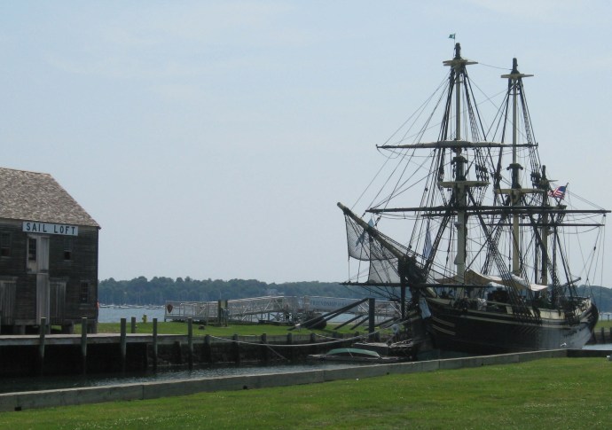 The replica square-rigger Friendship rests at the once busy Derby Wharf in Salem Maritime Park.
