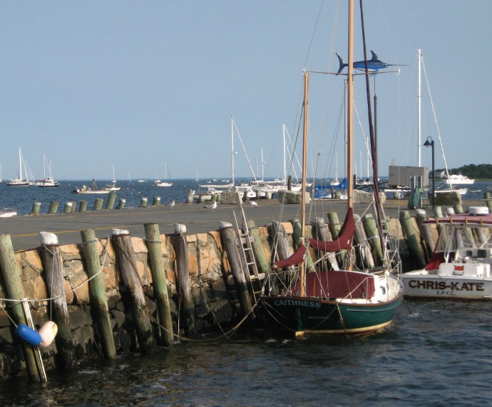The Town Wharf is full but there's plenty of room to anchor in the broad harbor.