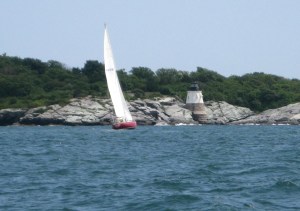Castle Hill Light marks the rock ledge leading to Newport Harbor.
