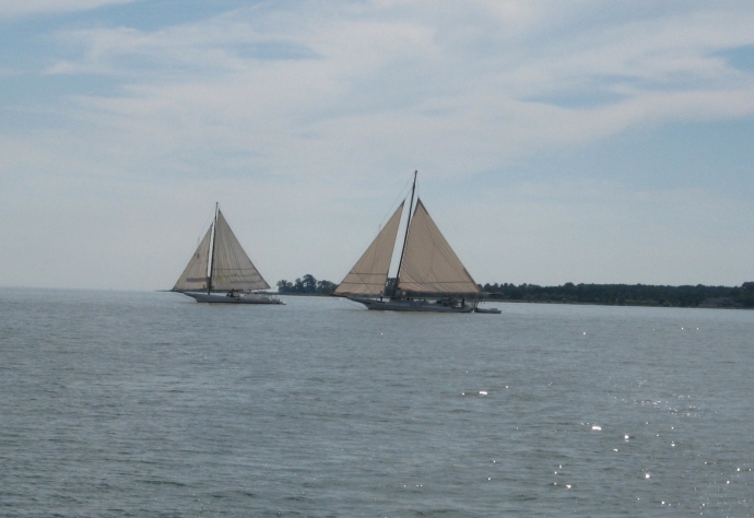Two skipjacks under sail provide a sight seldom seen anymore.