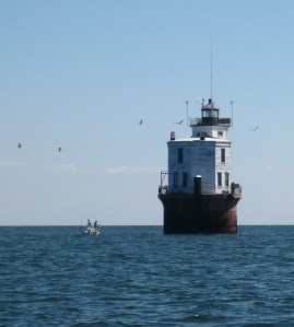Other than being painted white, the light at Smith Point near Reedville is a duplicate of the light at Wolf Trap off Mathews.