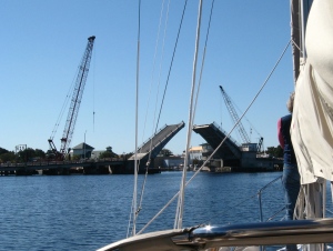 The bridge rises to welcome boats to Elizabeth City.