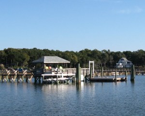 Long piers reach out to the waterway.