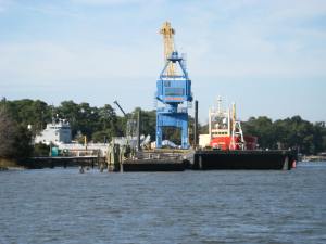 Navy vessels and ocean-going ships are at Stevens Towing on the Wadmalaw.