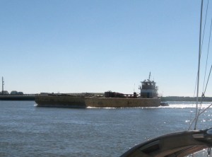 There's not a lot of room left with a tug and barge coming the other way.