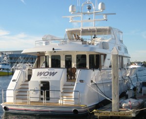 A 100' motor yacht lies just up the pier from Steadfast.