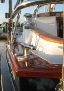 The cap rail awaits another coat to rival the finish on the toe rail.