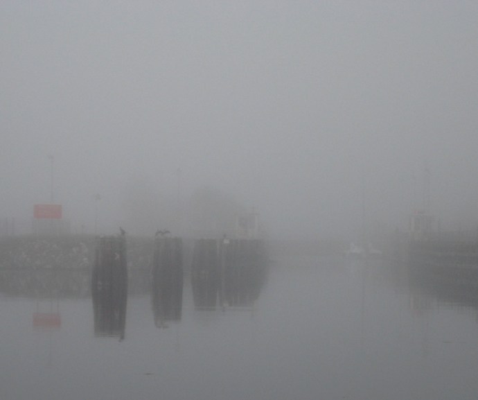 Can you see the boat in Ortona Lock?  It's somewhere in the shroud of fog.