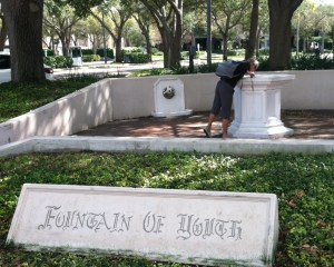 As if she needs it, Kate stops to slake her thirst at The Fountain.