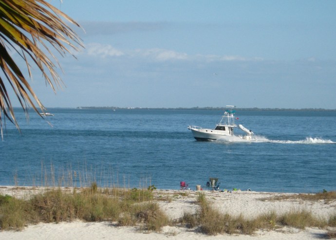 A sportfisherman heads in from the Gulf to Pine Island Sound.