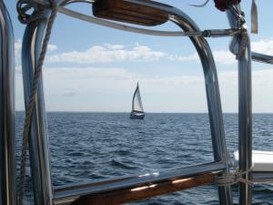 The "V" follows just astern.